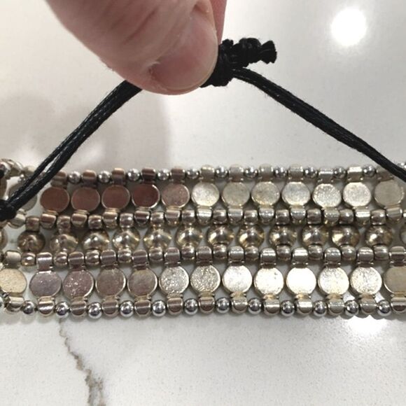 Artisan Wide Decorative Gem Embossed Link Silver Bracelet - Picture 3 of 7